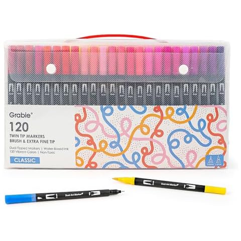 Grabie 120 Colors Dual Tip (Brush and Fine Point) Marker for Adult Coloring Books, Double Tip Brush Pens Coloring Markers for Kids, Fine Tip Art Markers Set,Art Supplier for Kids Adults Drawing Cover