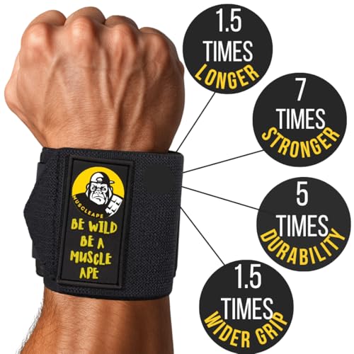 Image of Muscleape Wrist Wraps for Weightlifting - Adjustable Gym Wrist Support with Thumb Loop- Flexible Lifting Straps for Men & Women - Powerlifting, Bench Press, Crossfit & Other Sports.