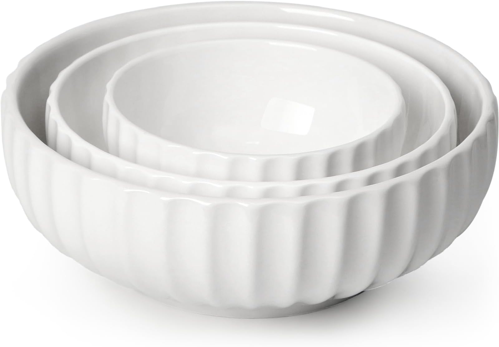 NUTRIUPS Large Serving Bowls, 2.5+1.5+0.7L, Set of 3 Nesting Bowls, 25+20+15cm Bowl for Salad Fruit Pasta