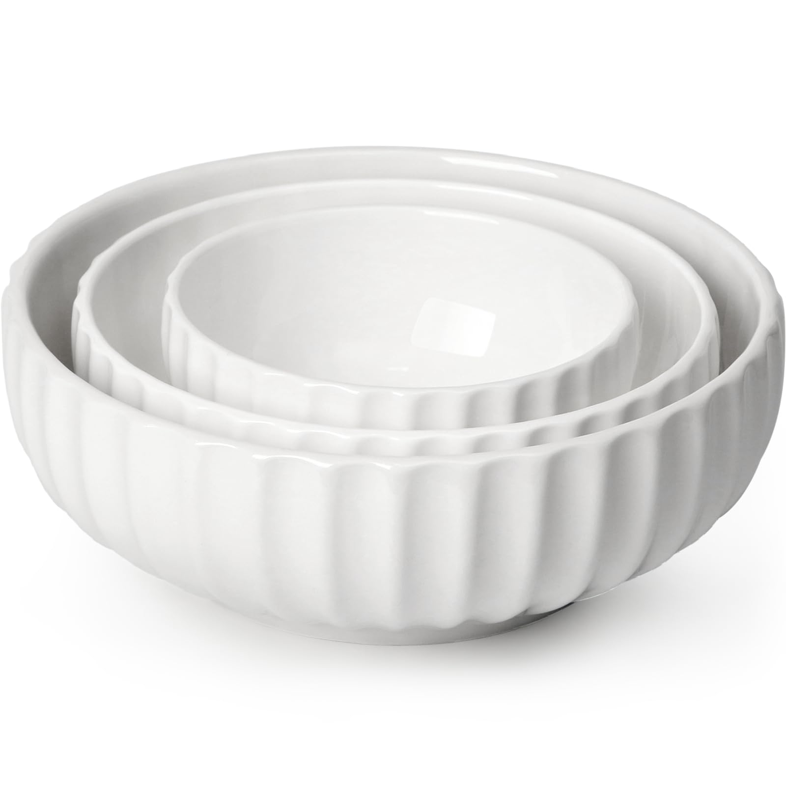 NUTRIUPS Large Serving Bowls, 2.5+1.5+0.7L, Set of 3 Nesting Bowls, 25+20+15cm Bowl for Salad Fruit Pasta