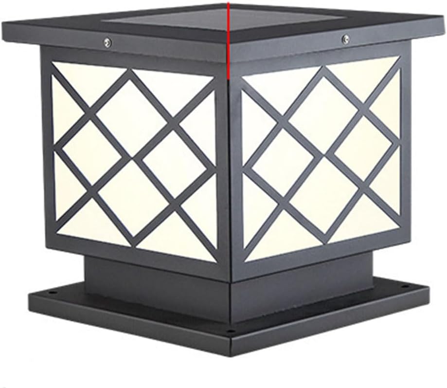 Outdoor Pillar Lantern Black Metal Solar Post Top Light for Porch Deck Square Pillar Lamp for Villa Courtyard Auto On/Off Exterior Garden Lighting Fixture Solar Powered Wet Location Rated