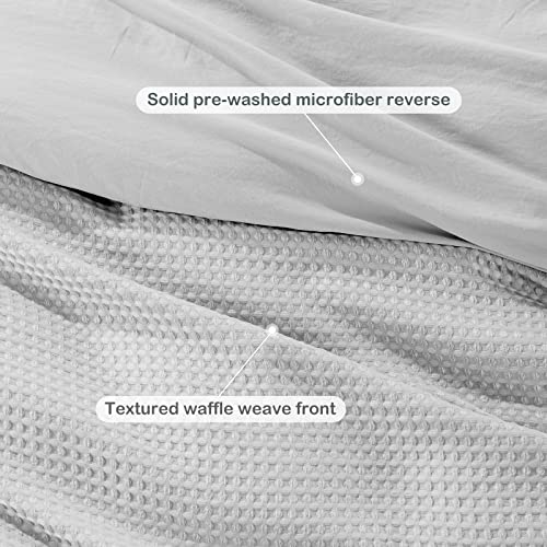 Horimote Home Grey Duvet Cover Set Queen Size, Waffle Weave Textured Ultra Soft Pre-Washed Microfiber Duvet Cover With Zipper Closure, Lightweight Duvet Cover With Corner Ties, 3 Piece #TOP2