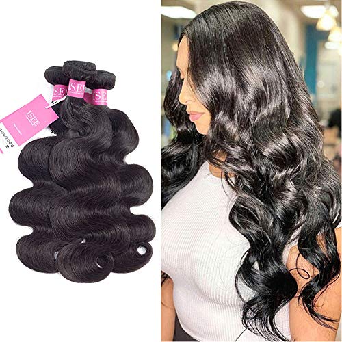ISEE Hair Peruvian 4 Bundles Body Wave 100% Unprocessed Virgin Human Hair Weave Extensions Natural Black Color (16''&18''&20''&22)
