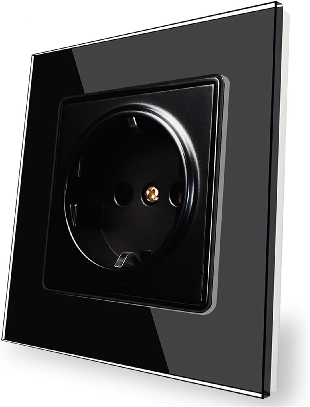 Tempered Glass Socket,Household 16A Electrical Jack,Square Black Crystal Panel,AC 110V-250V,EU Standard Wall Power Socket(Gray)