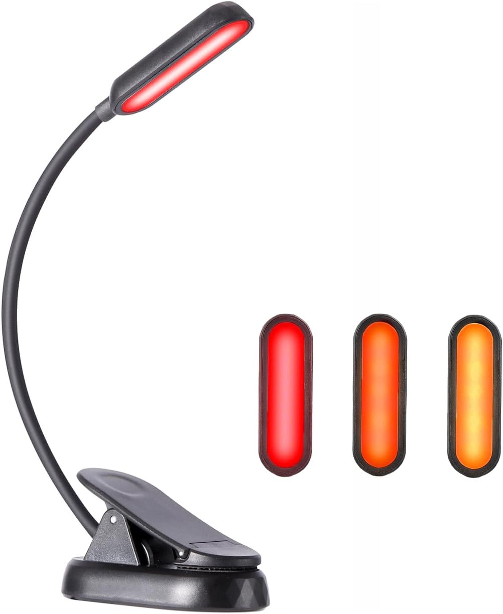 Amber and Red Reading Lights in Bed – Amber (1600K)/Red (625 nm) – 8 LEDs, over 30 hours, USB C charging, Rechargable, Flexible Reading Light