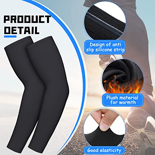 Skylety 4 Pieces Thermal Arm Warmer Compression Arm Sleeve for Men Women Outdoor Winter Activities Cycling Basketball Running (Black, Gray, Medium) - Thumbnail 2