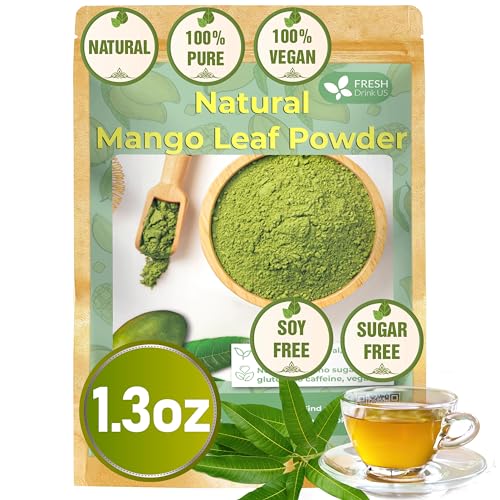 Image of FreshDrinkUS, Premium 1.3oz Mango Leaf Powder, 100% Natural and Pure Mango Leaves. Loose Leaf Mango Herbal Tea. Mango Leaf Tea. No Sugar, No Caffeine, No Gluten, Vegan.