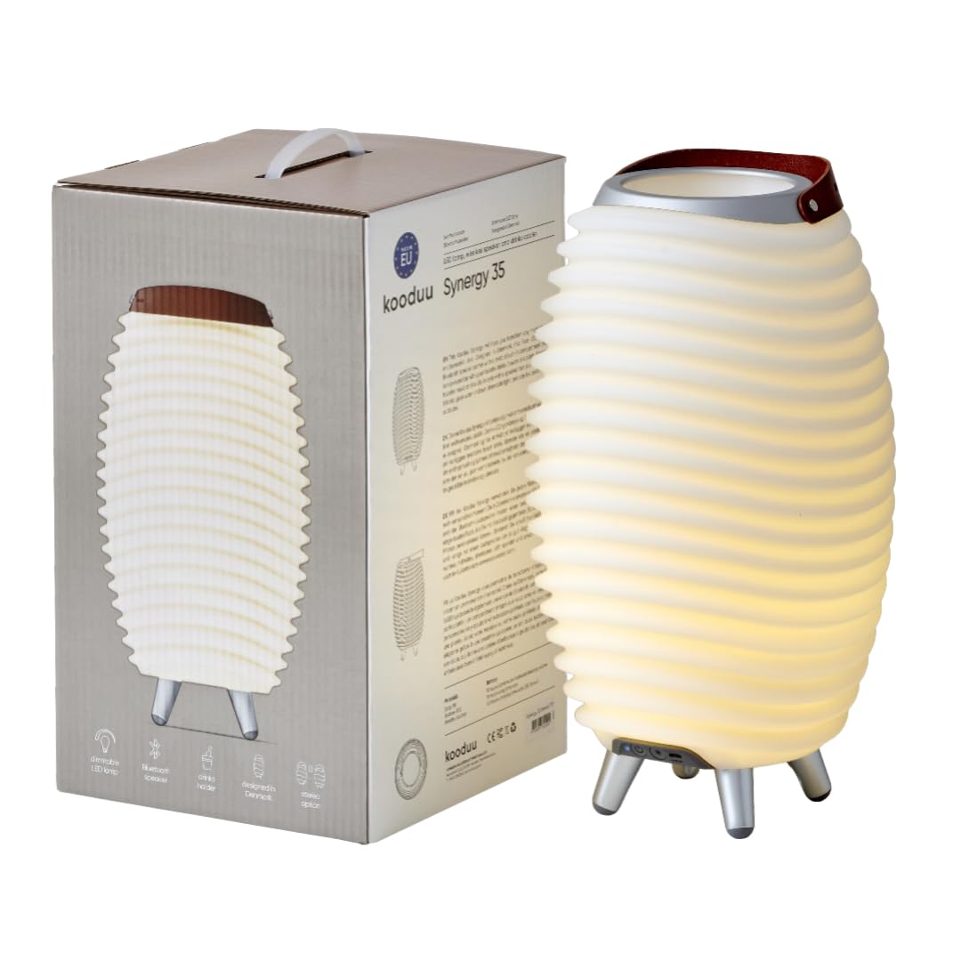 Kooduu Synergy 35 - Bluetooth Lautsprecher mit Lampe - Weinkühler-Funktion | 1,3L Kühlfach - Dimmer mit 4 Stufen - Bis zu 10 Stunden Akkubetrieb - 10W Vollbereich-Sound - TWS-Kopplung - USB-C - 2700K