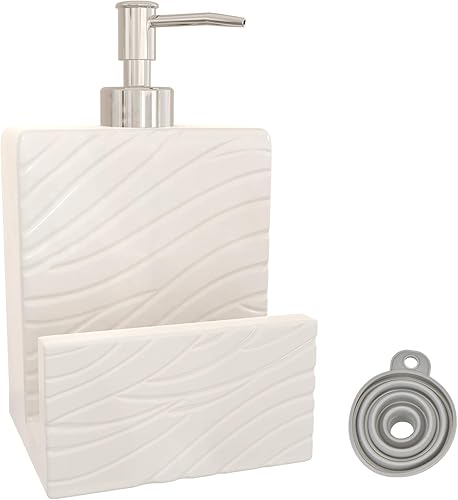Dispensador de jabón con soporte para esponja, dispensador de jabón de cerámica para fregadero de cocina, dispensador de jabón líquido 2 en 1 con