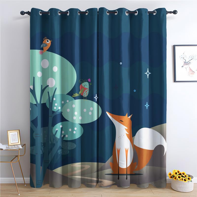 Rideau occultant bleu contre la lumière du jour chambre enfant renard