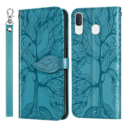 JayModCase Funda Compatible con Samsung Galaxy A40, Flip Leather con Cáscara de TPU con Tapa Cierre Magnetico y Ranuras para Tarjetas Cartera Libro Protección para Samsung A40 - Azul Cielo
