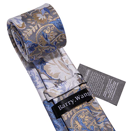 Image of Barry.Wang Men Ties Paisley Woven Silk Necktie Set with Pocket Suqare Cufflinks Formal