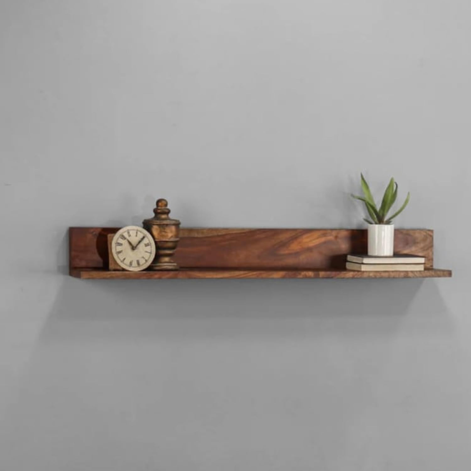 18-Inch Solid Sheesham Wood Floating Wall Shelf ? Long Wooden Wall Mounted Rack for Home, Kitchen, Living Room, Bathroom & Bedroom | Natural Finish | Home Dcor Display Shelf-image-46
