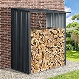 Ball & Cast 3X5 FT Outdoor Steel Firewood Rack Metal Storage Shed with Middle Stiffener and Reinforced Base,Multi-Functional Waterproof Cabinet W/Roof,for Equipment Machines,Black