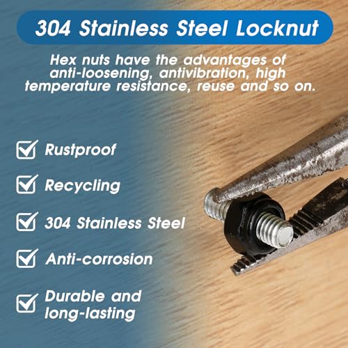 Bewudy 576695_1_I9GFWDKH 50 Pcs Hex Lock Nuts, Black Zinc Plated Nylon Lock Nuts, 304 Stainless Steel Locknuts, Inserted Hex Self Clinching Nuts Carbon Steel Nylon Insert Self Locking Nuts thumb #6