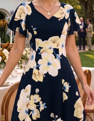 Image of HomRain Wedding Guest Dresses for Women Vintage Short Sleeves Casual Fit and Flare Cocktail Formal Dress for Tea Party