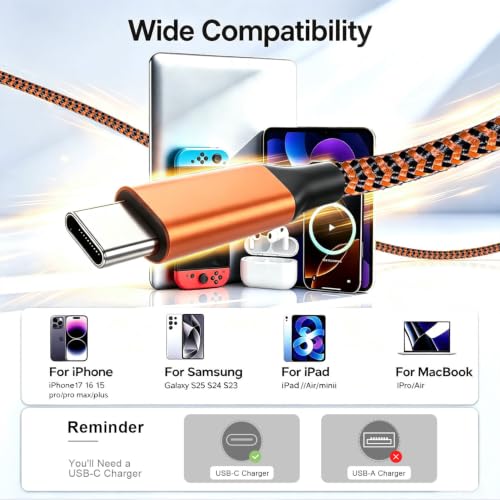 Exeric USB C to USB C Cable 60W Fast Charging Nylon Braided 3PACK 6FT - image 4
