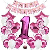 envami® decorazioni compleanno 1 anni bambina rosa - kit palloncini compleanno 1 anni - festoni compleanno bambina - 1anni di compleanno - palloncini 1 anni compleanno - addobbi compleanno bambina 1