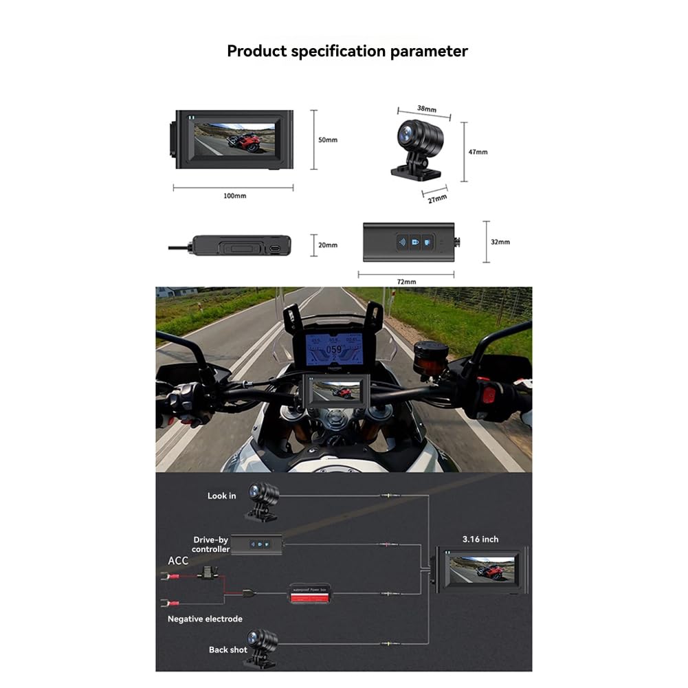Enregistreur de Conduite pour Motocyclette Enregistreur de Conduite HD pour Motocyclette Enregistreur de Conduite Double Enregistrement + WIFI + GPS + 64G