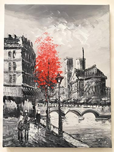 VIANAYA Tableau Peinture sur Toile Paris - Peint à la Main et à l'huile - Motif Notre Dame de Paris - Grande Taille 30CM*40CM- sur Chassis Bois Rigide