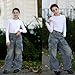 Rolanko Girls Baggy Jeans Elastic Cargo Jeans for Teen Girls Wide Leg Cargo Pants Denim Loose Kide Clothes (Multi-Pockets, 12-14)