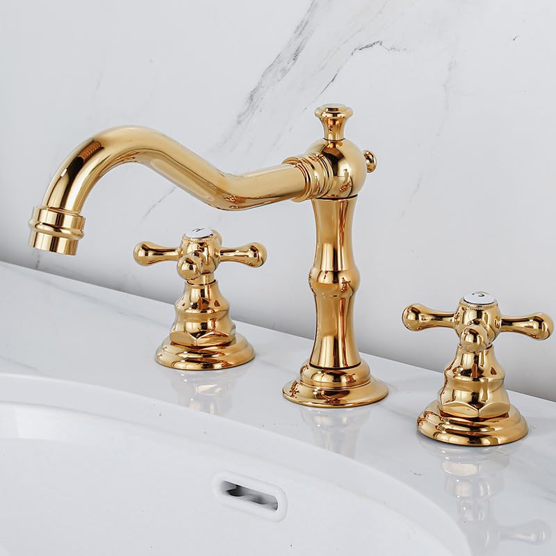 Rubinetto Da Bagno Bronzo Lucidato A Olio, 2 Maniglie, 3 Fori, Beccuccio Girevole 360° Con Scarico Pop-up, F-0048-ORB