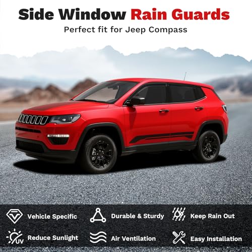 Image of Compass Window Visors - Rain Guards for 2017-2026 Jeep Compass Accessories Outside-Mount Tape-On Side Window Wind Deflectors Vent Visors Shades Rainproof Black 4PCS