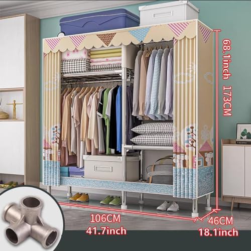 Armario de tela Oxford para ropa con riel y estantes en dormitorio 3