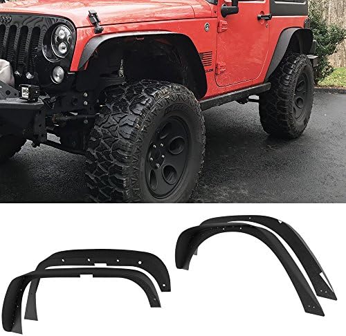 UDIT Front & Rear Black Textured Steel Fender Flares Compatible FIT for 2007-2018 Jeep Wrangler JK & Unlimited 4 PCS