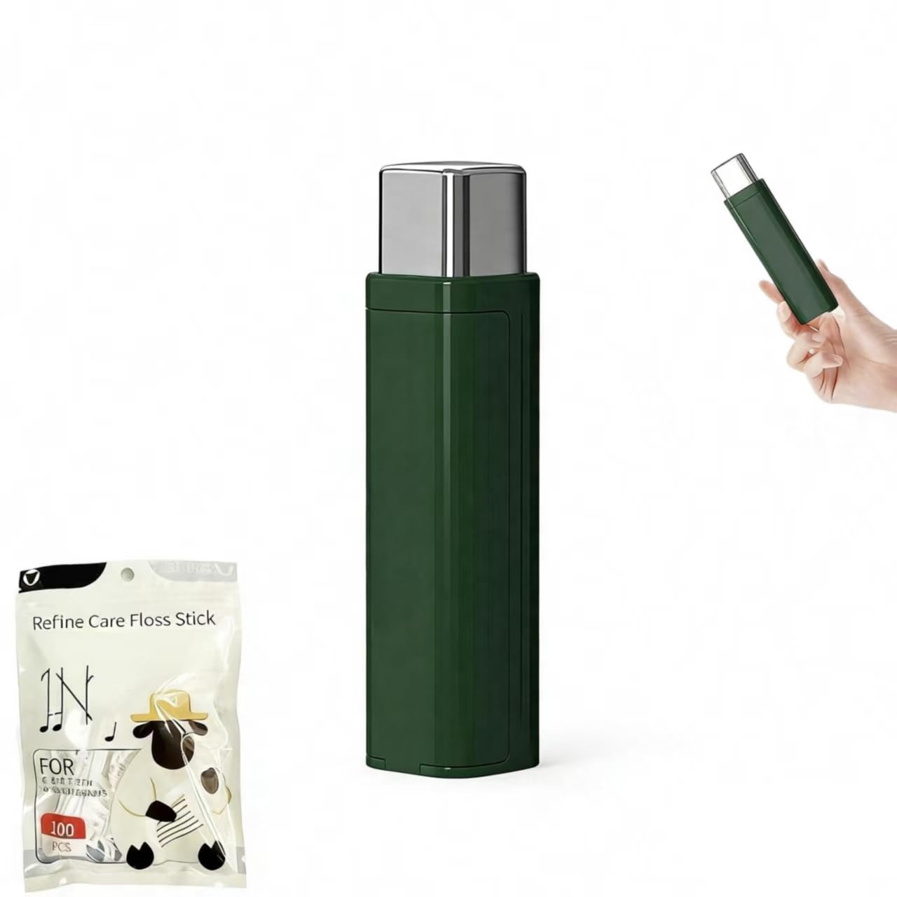 Portable Floss Dispenser, Green, 100 Pcs Dental Floss