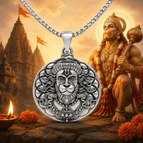 Image of Hanuman Locket for Men & Women | Spiritual Religious Pendant with Chain | Bajrangbali Hanuman Ji Kavach for Protection, Strength, Positive Energy & Devotional Wear Unisex