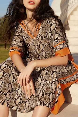 Kaftan bikini cover ups mujer maxi pareo de playa bohemio con escote V de verano 6