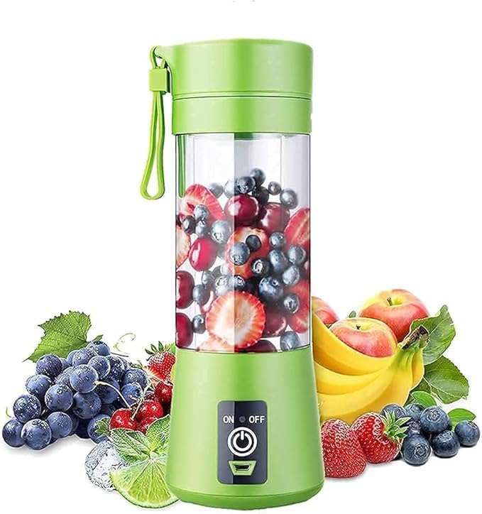 Portable USB Rechargeable Blender Dust-Proof Ring Personal Smoothie Juicer Cup with 6 Blades, 380ml, Green โ Mini Fruit Mixer for Travel, Home, Office & Outdoors Sanding (Multicolor)