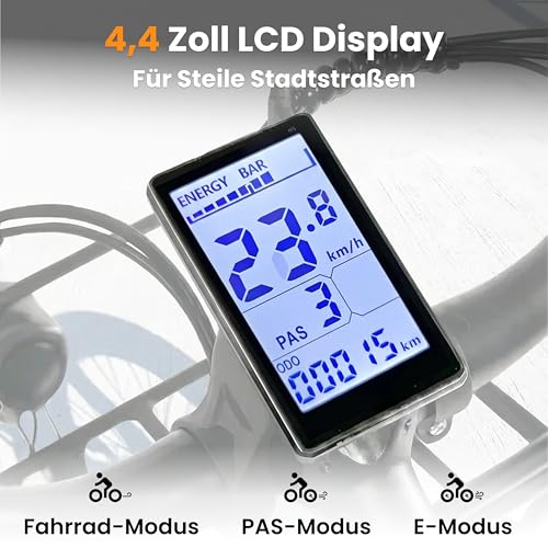 S10 E Bike Herren 26 Zoll, Elektrofahrrad für Erwachsene mit 250W Motor 48V 499,2Wh Akku, 4,4 Zoll LCD Display Ebike mit Federgabel, bis 100km 25km/h Pedelec für Damen City Pendeln – Bild 6