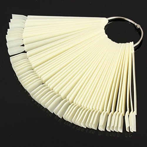Beauticom® 500 Natural Acrylic False Tip Sticks with Metal Ring Holders Fan-Shaped Nail Art Display Chart Practice Tips Tool - 500 Tips