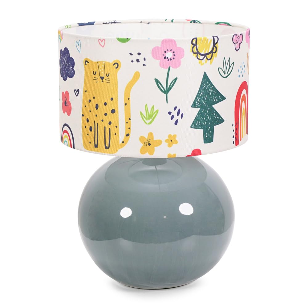 Eucalyptus Ceramic Table Lamp with Doodle Drum Lampshade Living Room Bedside Light