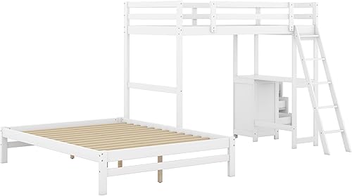 Miniatura 348 de Versatility - Litera individual sobre individual con escritorio y armario integrados, cama alta de madera maciza y plataforma independiente con