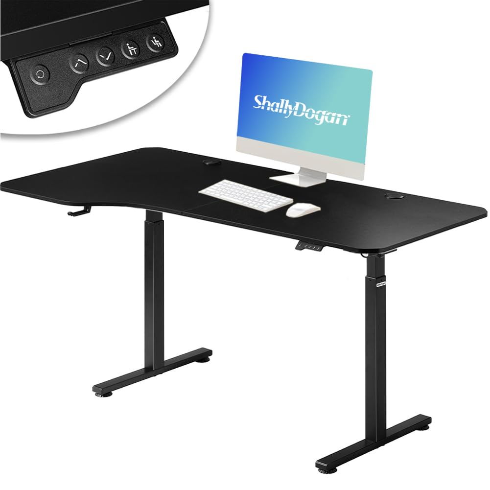 Shally Dogan Scrivania Elettrica Regolabile in Altezza, Tavolo Motorizzato Alzabile con Console di Comando e Tasti di Regolazione, Gancio Supporto Cuffie, Standing Desk (Nero, 160 x 75 x 72-117 cm)