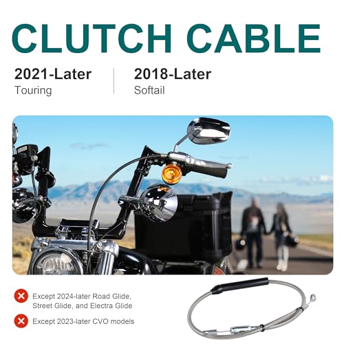 MoKitDora 53.2" Stainless Steel Upper Clutch Cable for Harley 2021-2023 Touring Road King Street Electra Glide and 2018-UP Softail Heritage Low Rider Street Bob Breakout, Silver by MoKitDora - Image 2