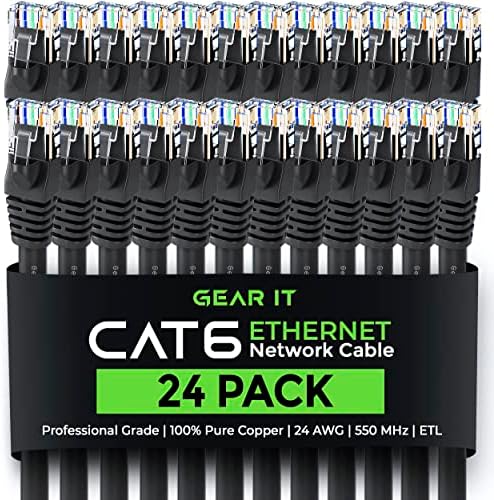 GearIT Cat 6 Ethernet Cable 3 ft (24-Pack) - Cat6 Patch Cable, Cat 6 Patch Cable, Cat6 Cable, Cat 6 Cable, Cat6 Ethernet Cable, Network Cable, Internet Cable - Black 3 Feet