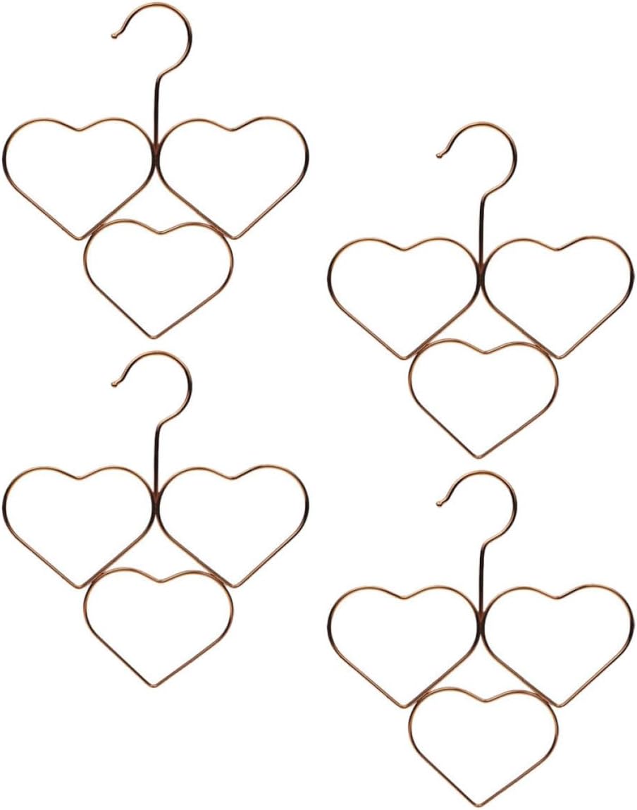 4pcs Rose Gold Metal Heart-Shaped Scarf and Necktie Hangers, Non-Slip Multi-Functional Closet Organizer for Shawls, Ties, and Lightweight Clothes Storage