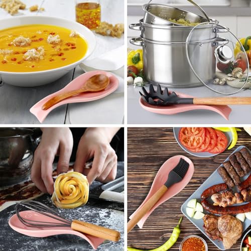 Image of Hasense Spoon Rest for Stove Top, Large Ceramic Spoon Holder for Kitchen Counter Home and Coffee Bar, Cooking Utensil Rest for Spatula Ladle Spoon and Tong, Housewarming Gift, Pink