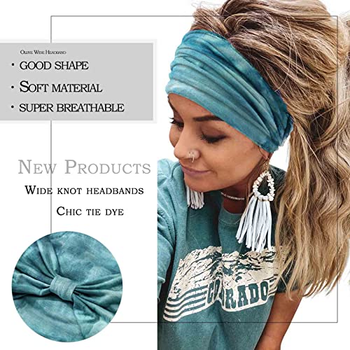 Olbye Wide Headbands Women Knotted Headband Non Slip Elastic Hair Bands Tie Dye Turban Head Wraps Workout Yoga Sports Sweatbands Boho Headbands For Women Fashion Hair Accessories Pack Of 6 (Pattern A) #TOP5