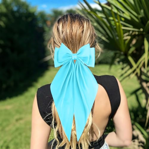 Moño para cabello satin azul grande para mujer y niñas miniatura 4