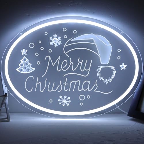 Image of Merry Christmas Neon Sign Christmas Neon Light Wall Decor for Kids Bedroom Living Room Home Window Holiday Party Bar Gift Art for Boys Girls Family-11.75 x 11.5 IN-USB Powered-Acrylic