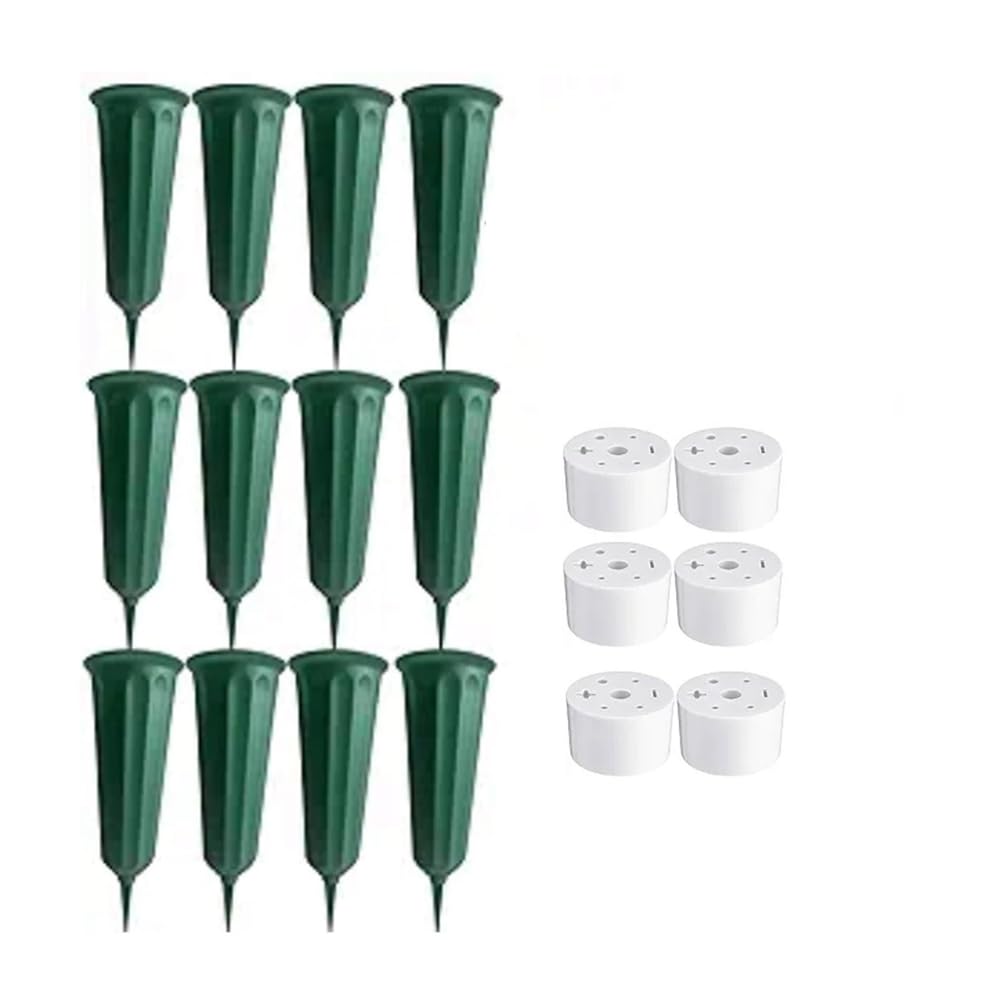 Rersduyt Green 12 Pcs Cemetery Vases With Spikes Memorial Floral Vases Grave Flower Holder Cone In Ground Vases With Stakes