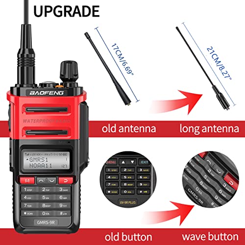 Baofeng Gmrs Radio With Noaa Weather Alert Scan,Gmrs-9R Waterproof Ip67 Long Range Two Way Radios Rechargeable With Extra Battery,Programming Cable,Tactical Antenna,Speaker Mic,Tactical Bag #TOP2