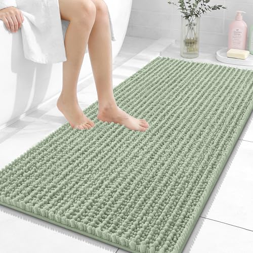 Image of OLANLY Long Bathroom Rugs Runner 47x24, Thick Soft and Absorbent Chenille Bath Mat, Non-Slip, Machine Washable Quick Dry Bath Rugs for Tub Shower Floor, Home Decor Accessories, Sage Green