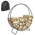 Outsunny 48 Inch Firewood Rack Outdoor Indoor with Zipper Cover, Waterproof Firewood Holder, Heavy Duty Log Holder, Wood Storage Hoop for Fireplace, Firepit, Black