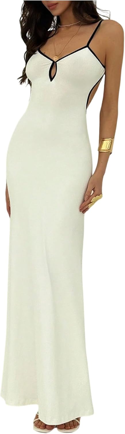 Milumia Women's Elegant Spaghetti Strap Maxi Dress Cut Out Backless Bodycon Cocktail Dresses